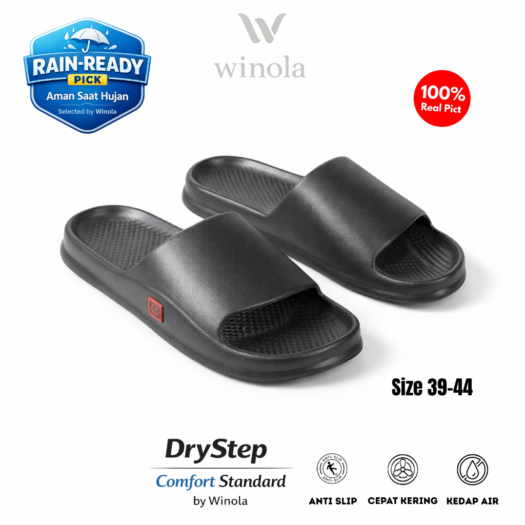 Winola - Sandal Slide Pria Red Smile EVA Rain-Ready Pick | DryStep Comfort Cepat Kering & Tahan Air 