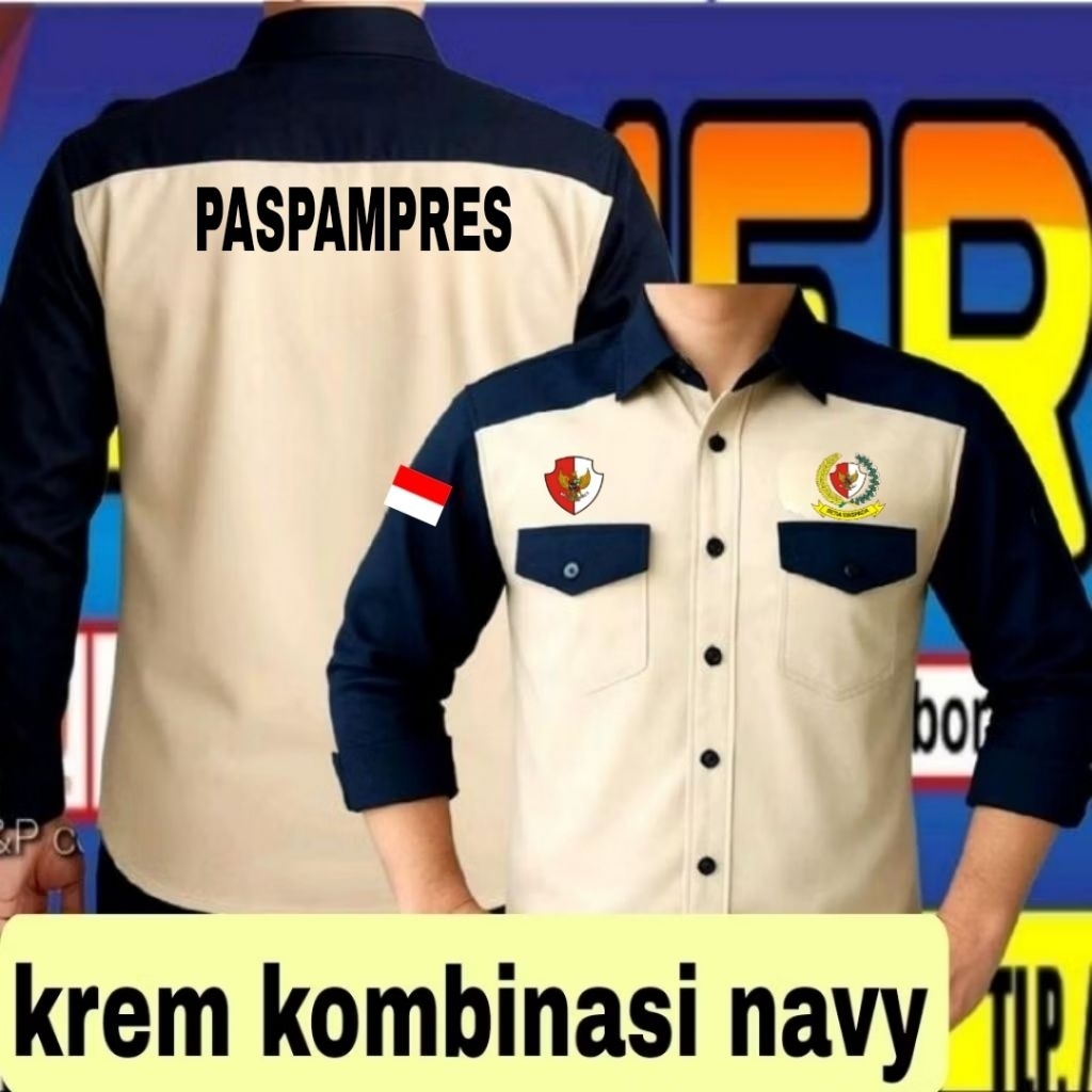 ready krem kombinasi navy full bordir kemeja Paspampres baju Paspampres seragam Paspampres Pdh Paspa