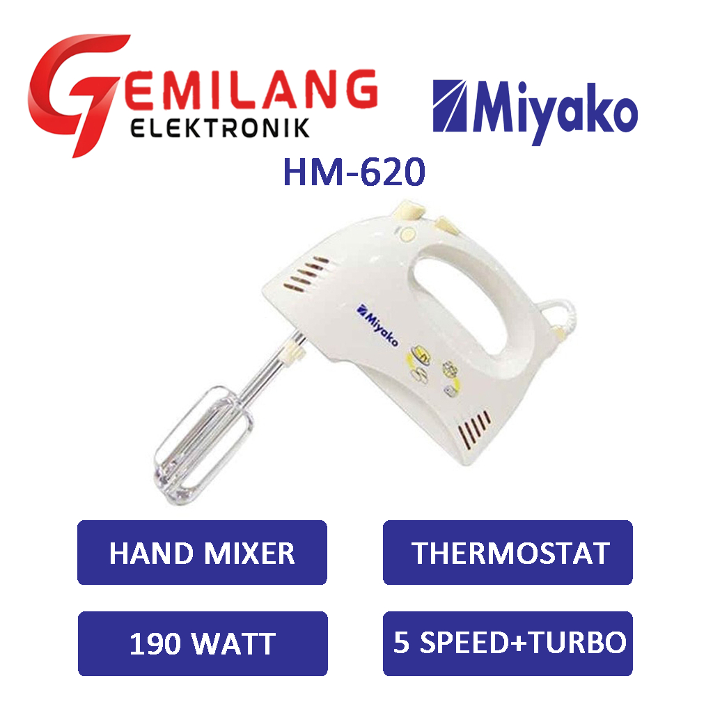 MIXER HAND / HAND MIXER / PENGADUK ADONAN MIYAKO HM-620 TURBO SPEED THERMOSTAT