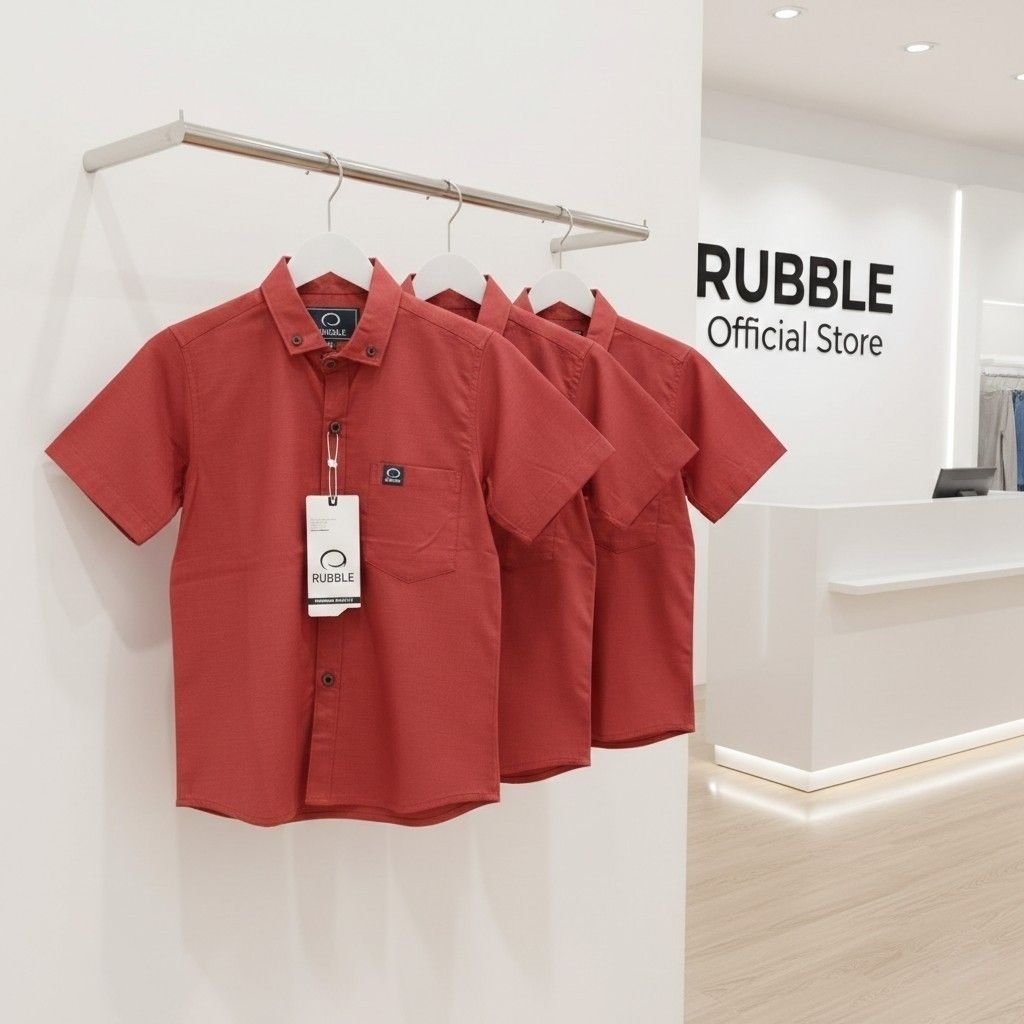 Rubble - Kemeja Jumbo Pria Lengan Pendek Merah Bata