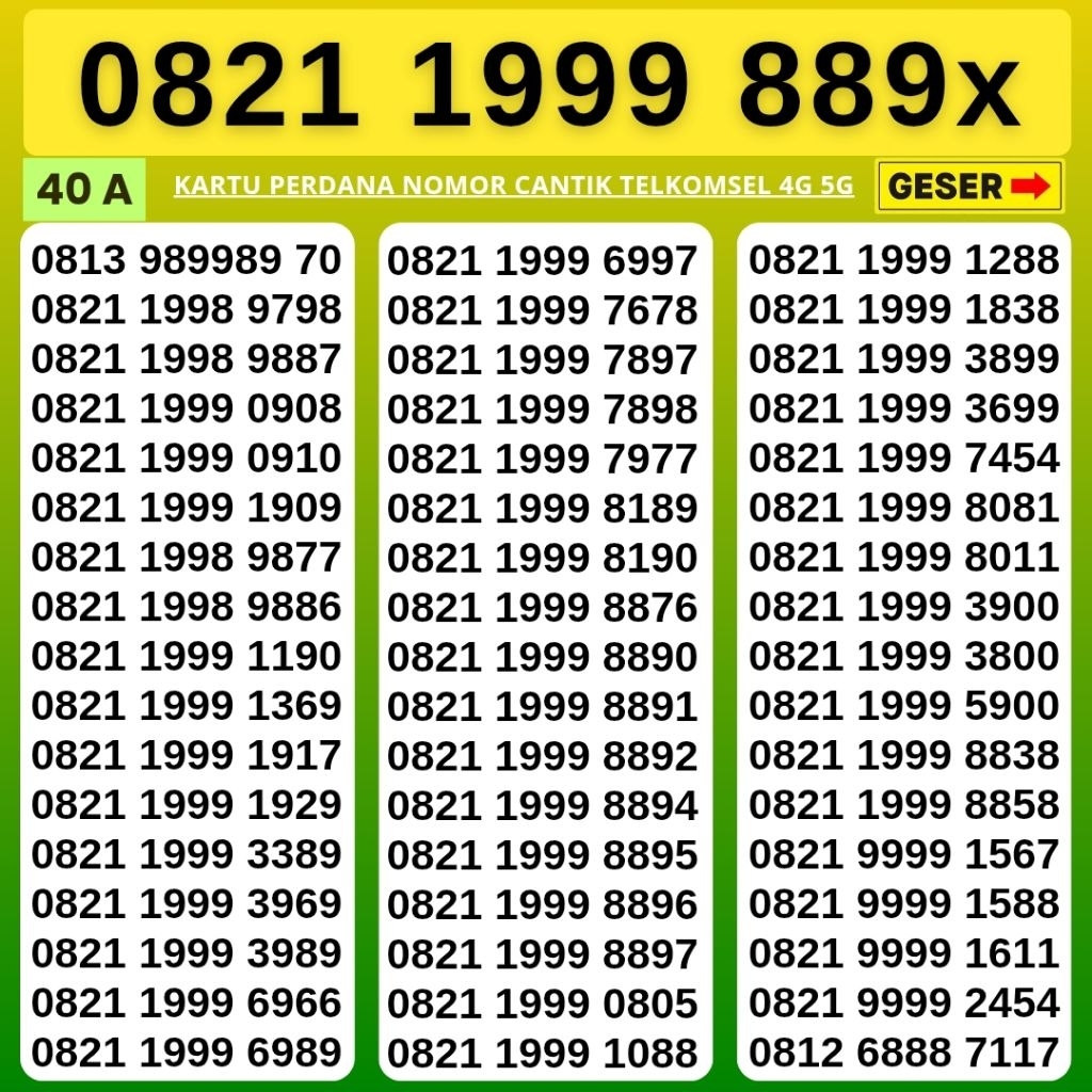Nomor Cantik Telkomsel Panca Super 1999 889x Kartu Perdana Telkomsel Tsel Red Telkomsel 5g Telkomsel