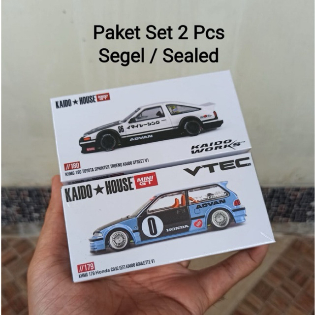 Paket Set 2 Pcs Mini GT Kaido 180 Toyota AE86 Sprinter Trueno Street V1 + 179 Honda Civic EF Roulett