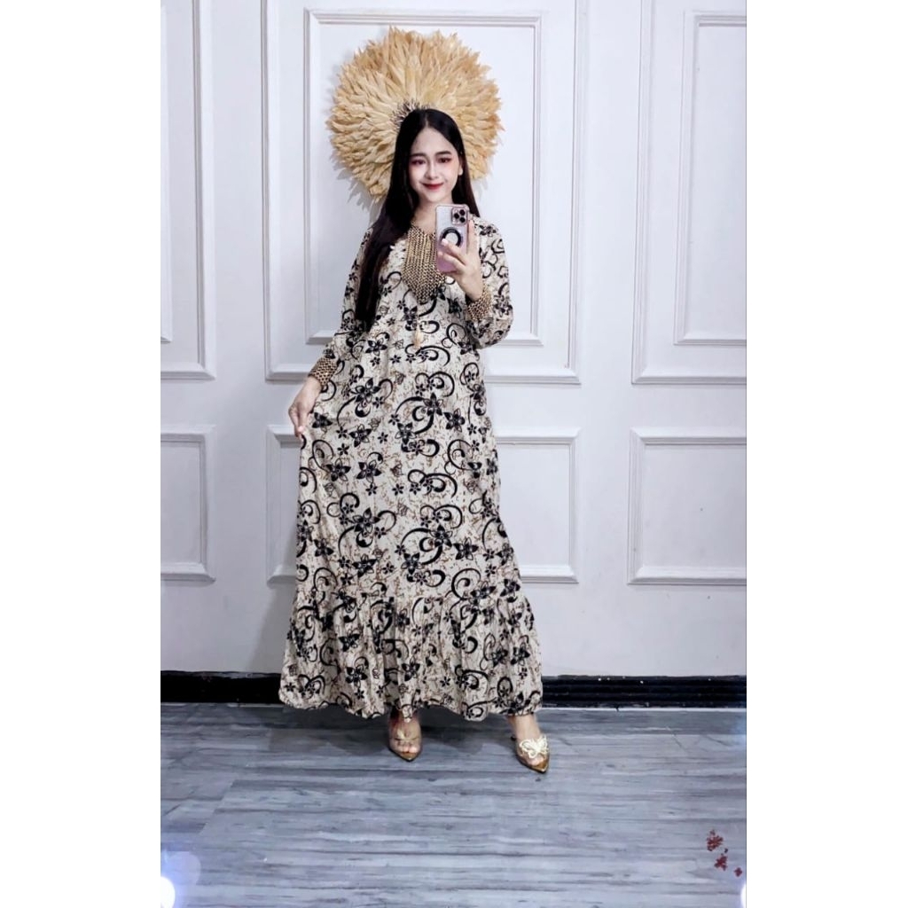 GAMIS RAYON MOTIF HIKMAH RENDA SULTAN ORI // DRESS SUSUN MOTIF BUNGA RENDA ORI PAYET