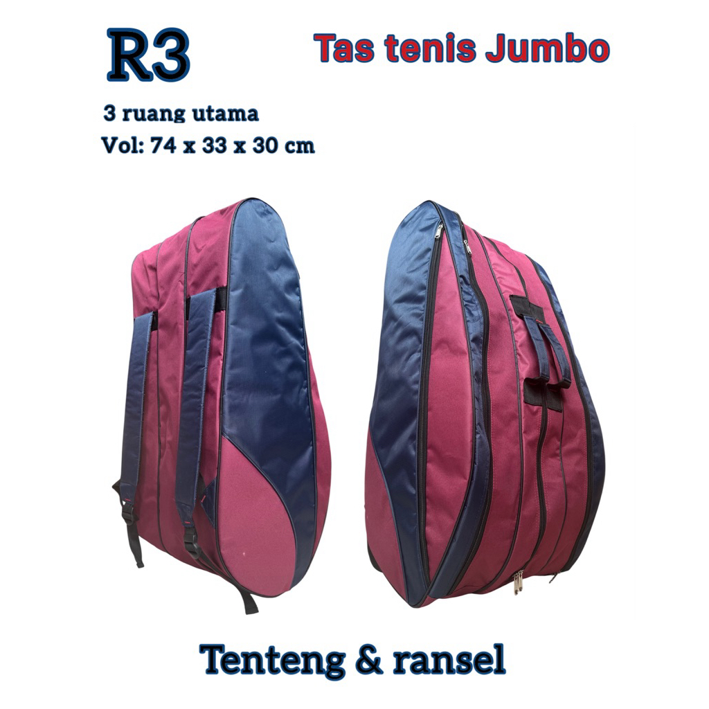 Tas raket tenis R3 big size muat 3 raket disatu ruang