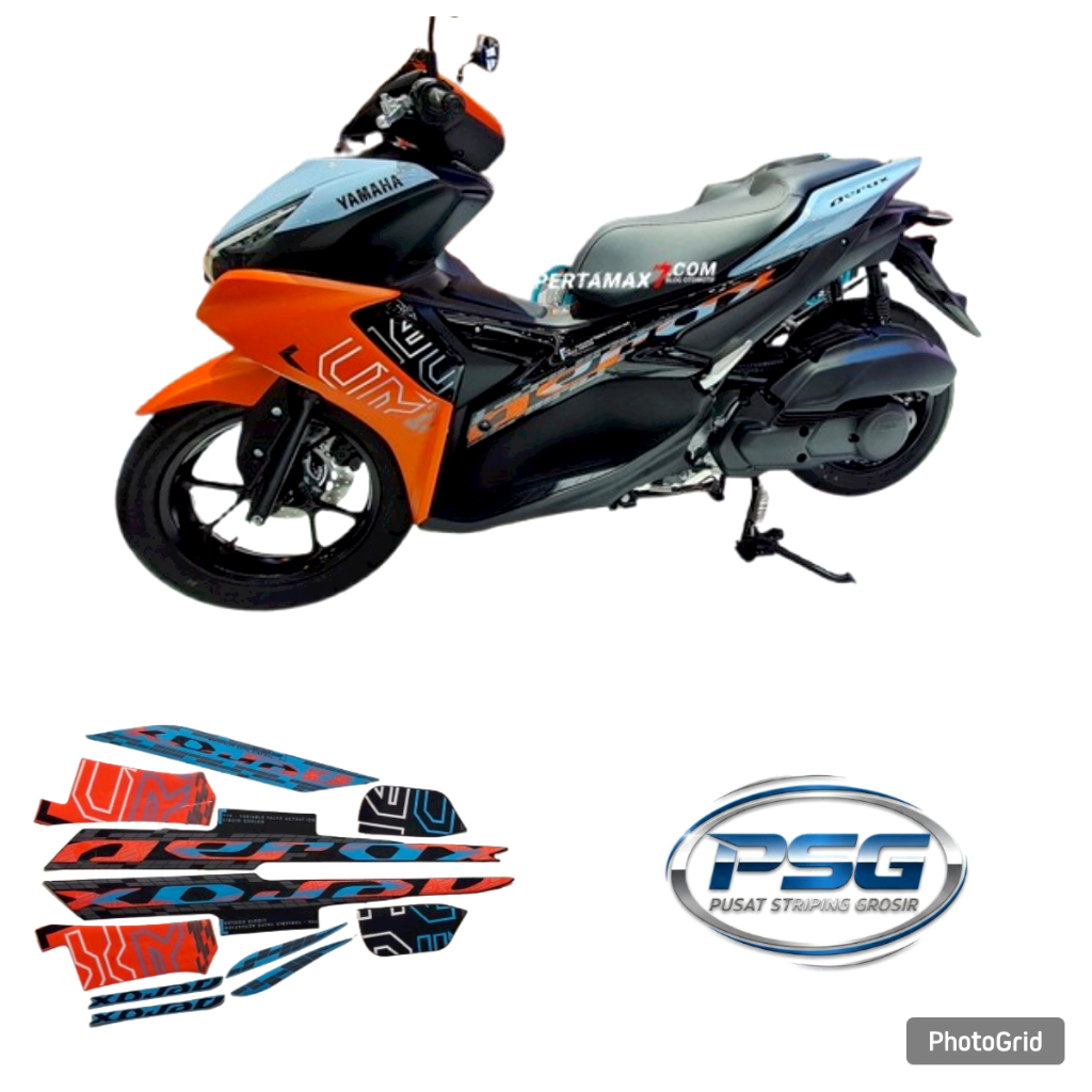 STIKER AEROX STRIPING LIS BODY MOTOR YAMAHA AEROX VVA 155 TAHUN 2024 2025 WARNA BIRU ORANGE