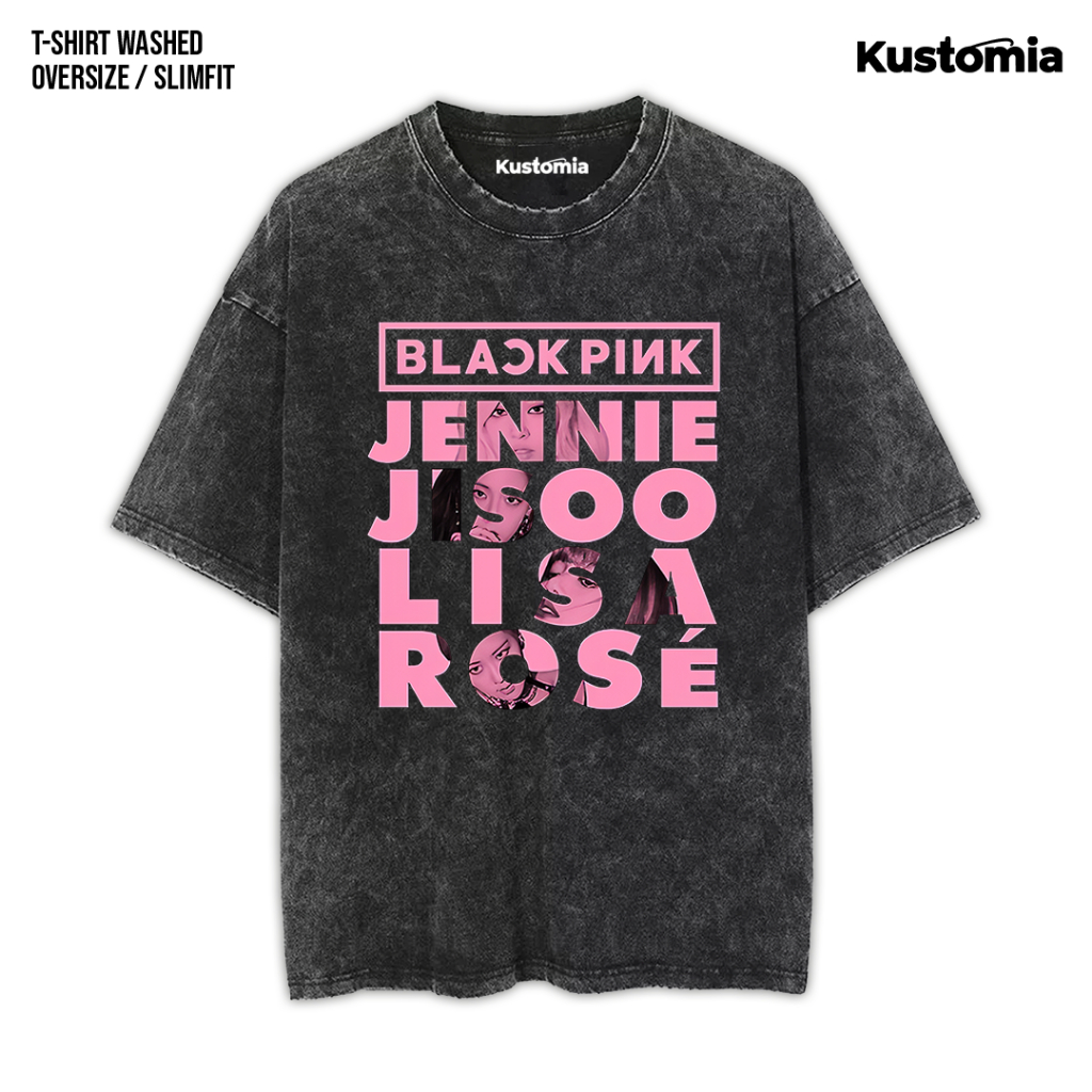 KUSTOMIA Kaos BLACKPINK Washed T-shirt Black White | BP-1