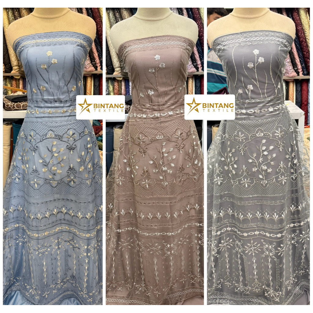 Kain tile brokat bordir two tone Keko / bahan gamis kebaya tunik atasan outer