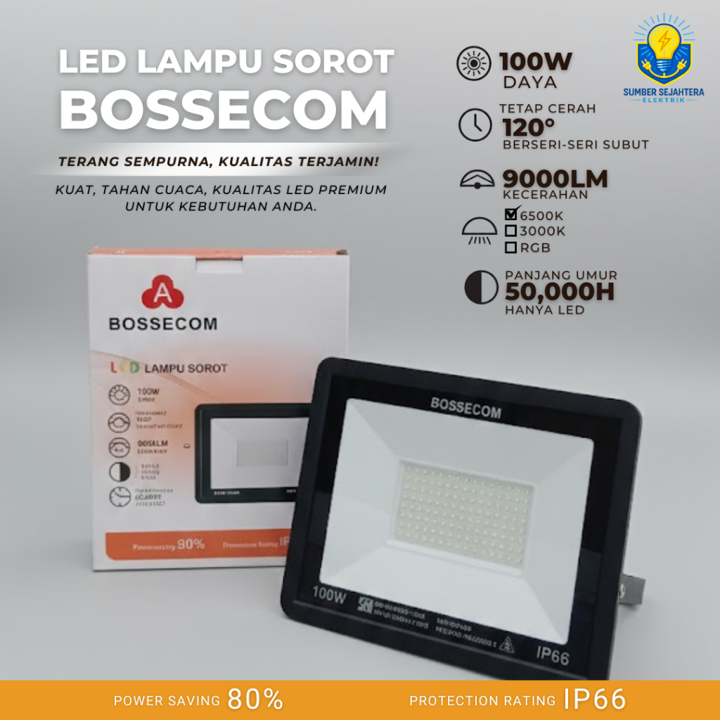 Lampu Sorot Bossecom LED Cahaya Putih Outdoor Indoor
