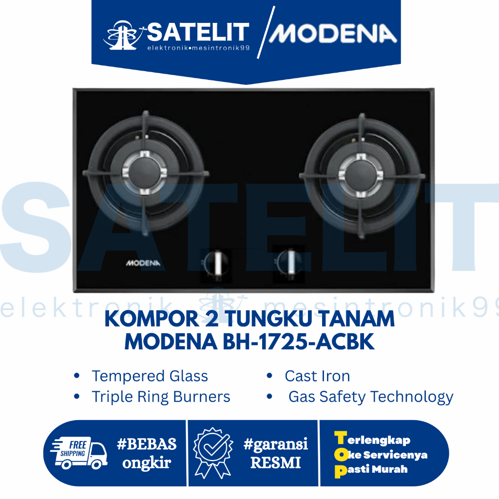 Kompor Tanam 2 Tungku Modena BH-1725-ACBK – Kompor Gas Modern Stainless Steel Anti Karat Hemat Energ
