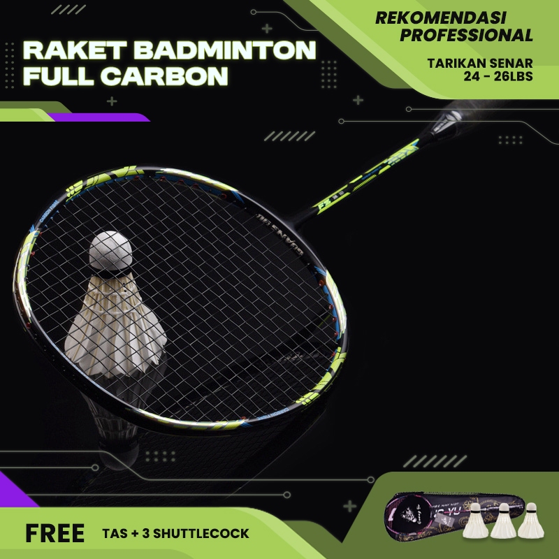 Raket Badminton Full Carbon 22-28 LBS Senar Terpasang/Raket Bulu Tangkis Professional Ringan Dan Len