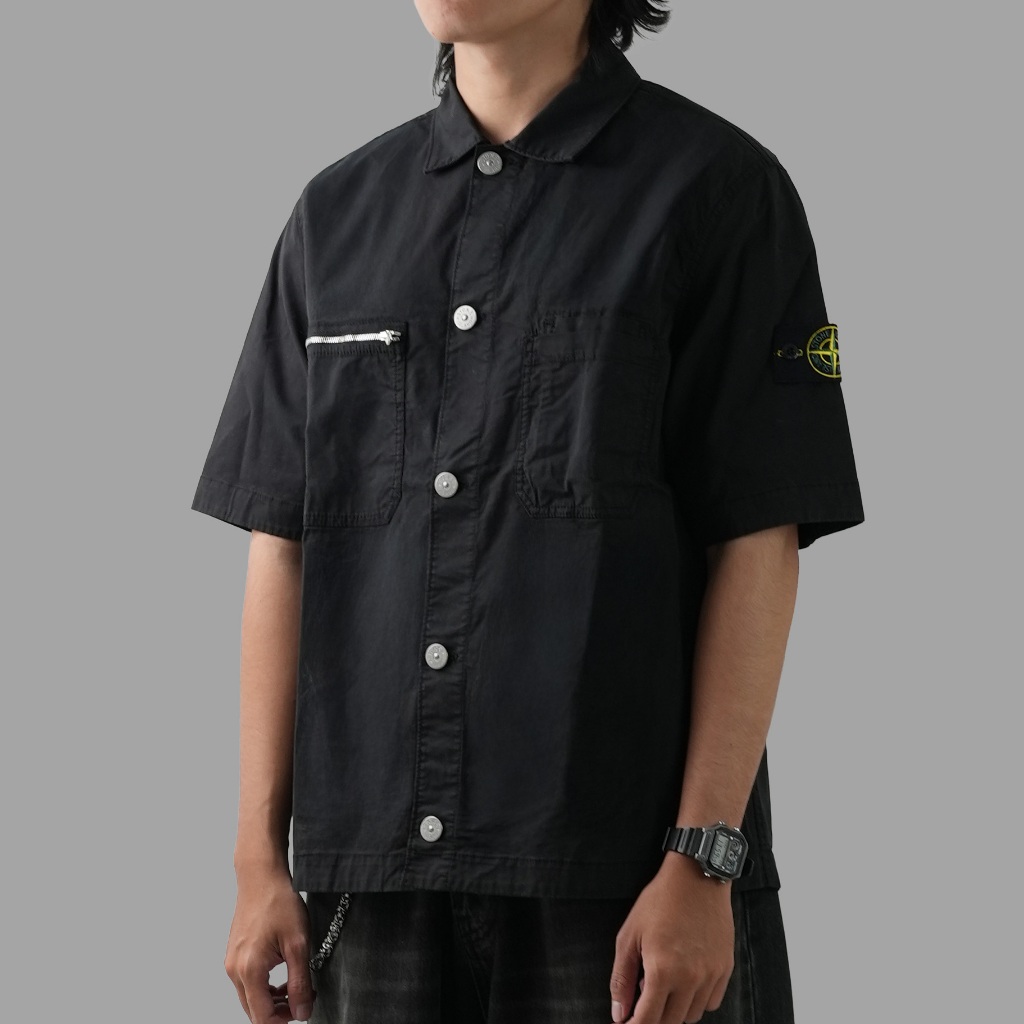 Stone Island Twill Stretch-TC Button Short Sleeve Black