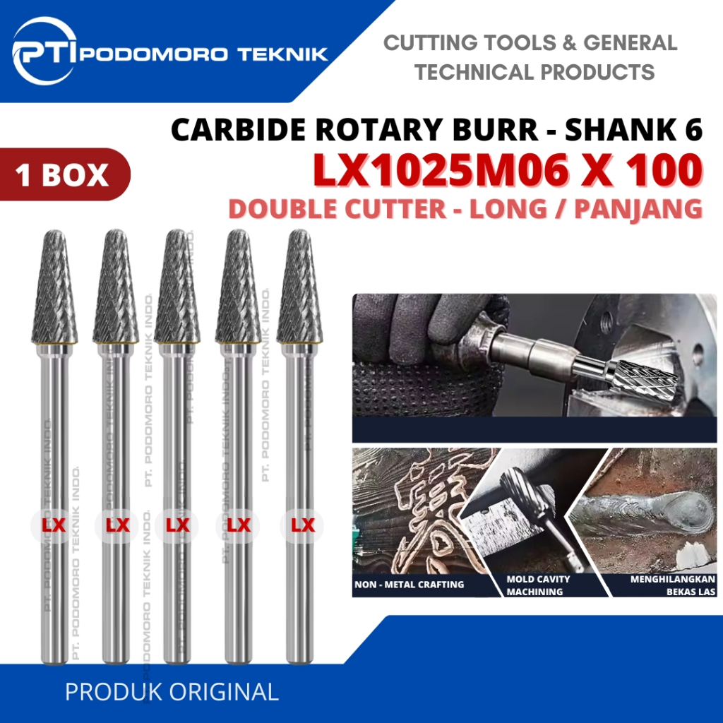Rotary burr LX1025M06 X 100 MM Long Double Cut Mata Tuner Shank 6mm kepala carbide Tuner Rotary Burr