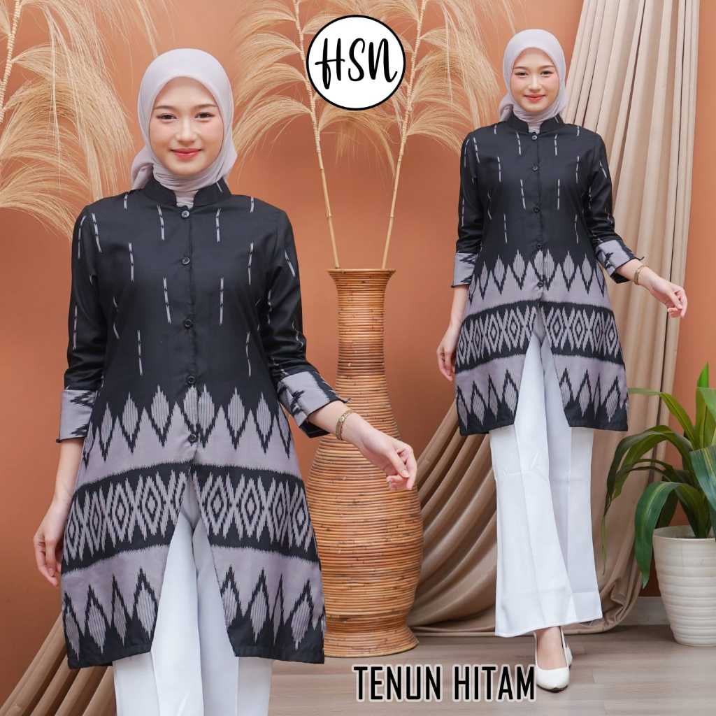 Batik Tunik Modern Jumbo LD 130/120/110/100 Model Tunik Tenun Kancing Depan Lengan Panjang