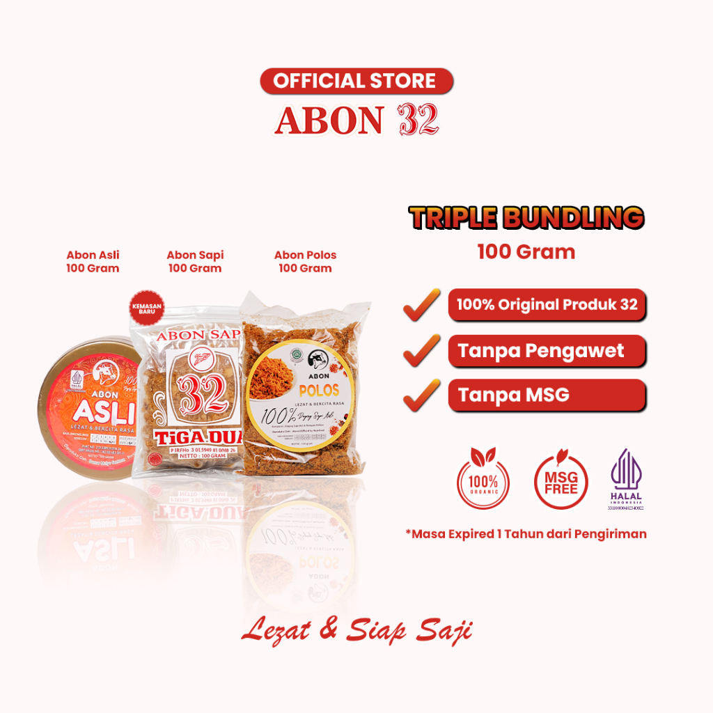 Paket Bundling Abon 32, Abon Polos, dan Abon Asli Kemasan 100gr