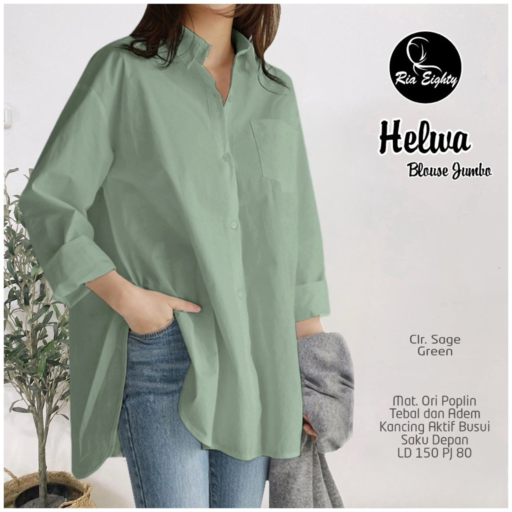 Sage green Helwa SUPER JUMBO LD 150 Kemeja OVERSIZE polos / riaeighty