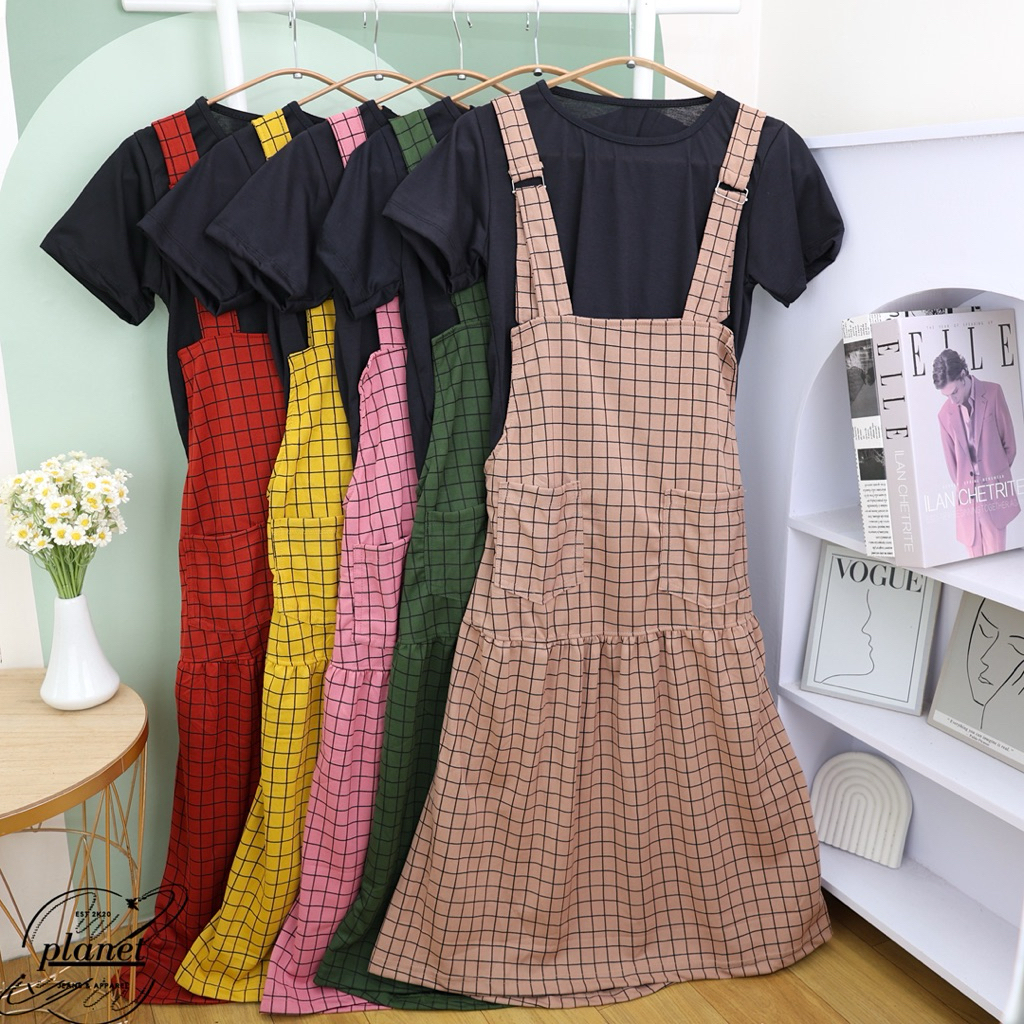 JUMPSUIT ANAK TANGGUNG PEREMPUAN 12 14 15 TAHUN MOTIF KOTAK ALL SIZE BAJU KODOK BAJU TERUSAN OVERALL