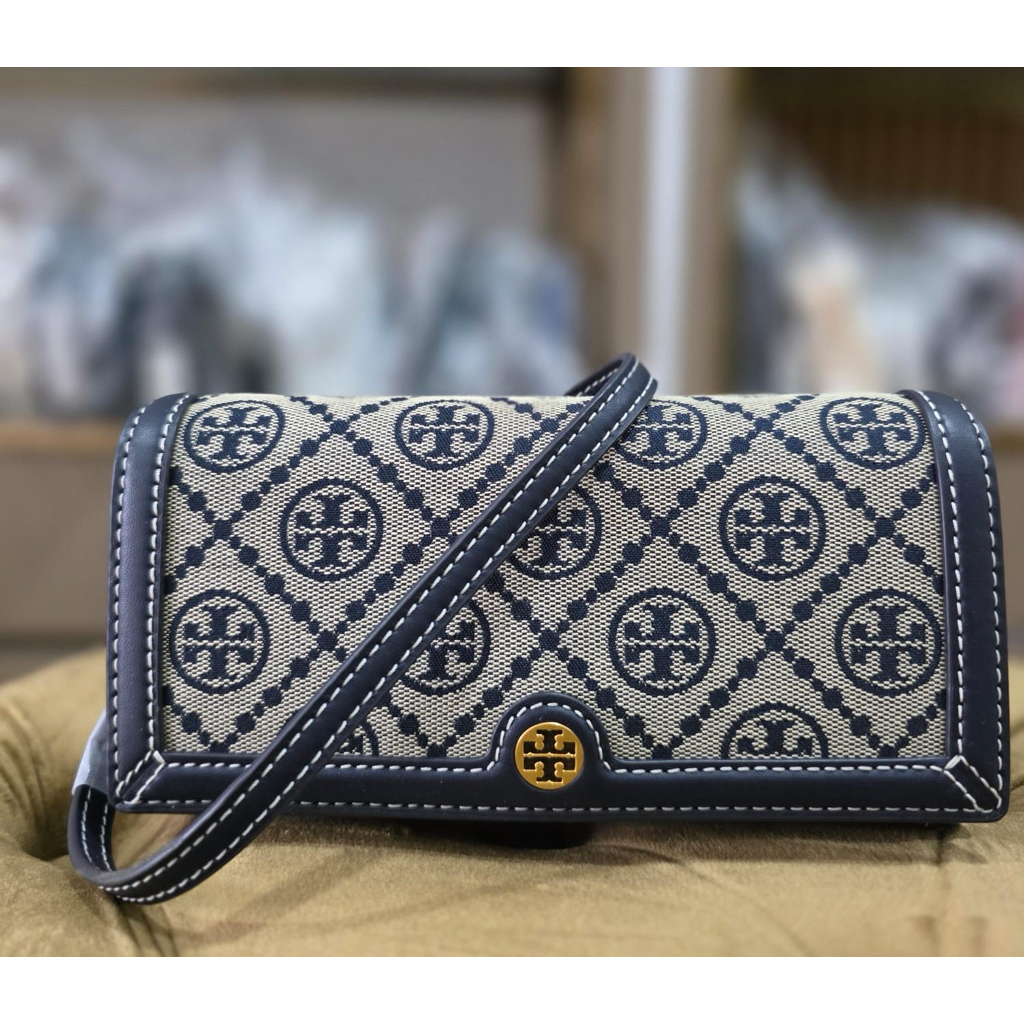 Tas Tory Burch T Monogram Wallet Navy Crossbody AUTHENTIC