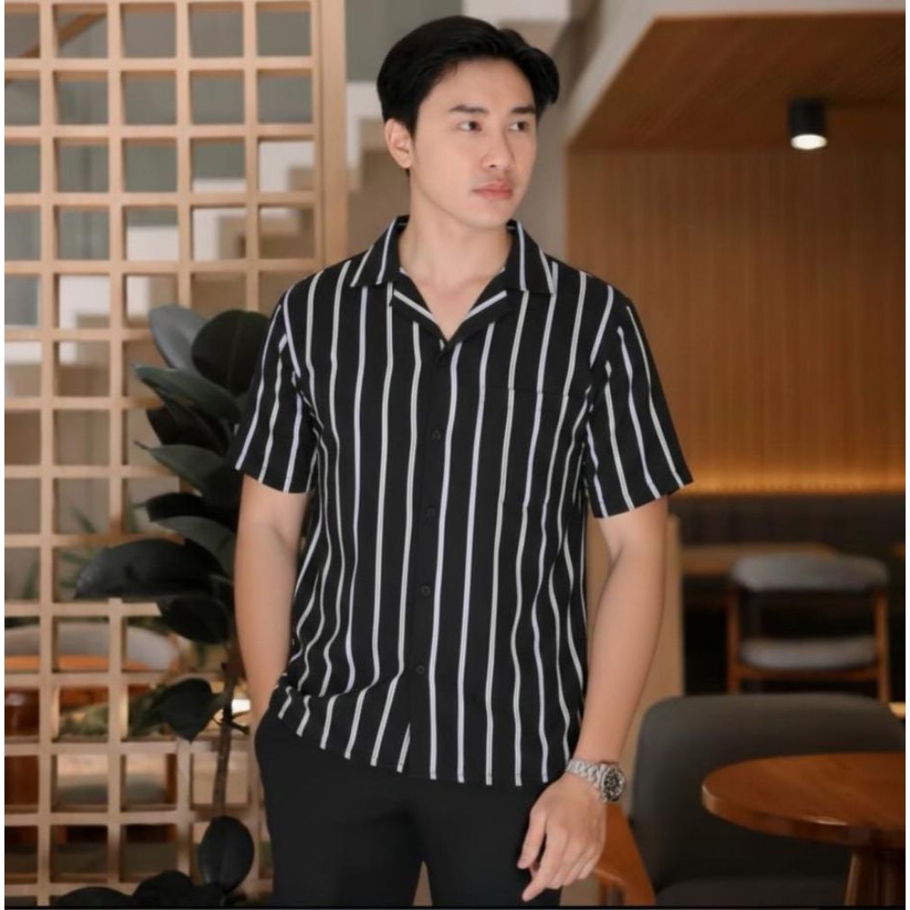 Hem pria lengan pendek kemeja salur pria lengen pendek kemeja pria lengan pendek