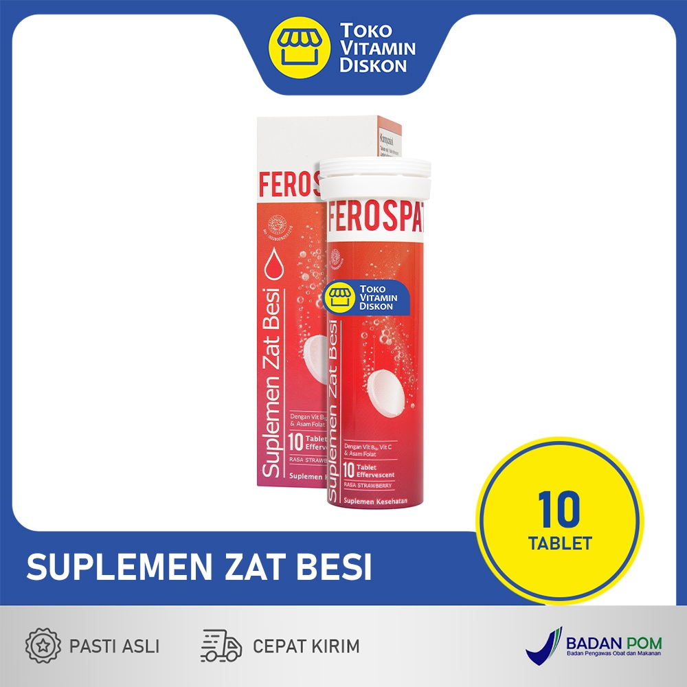 FEROSPAT SUPLEMEN ZAT BESI - 10 TABLET EFFERVESCENT | Suplemen Zat Besi, Mencegah Anemia, Kurang Dar