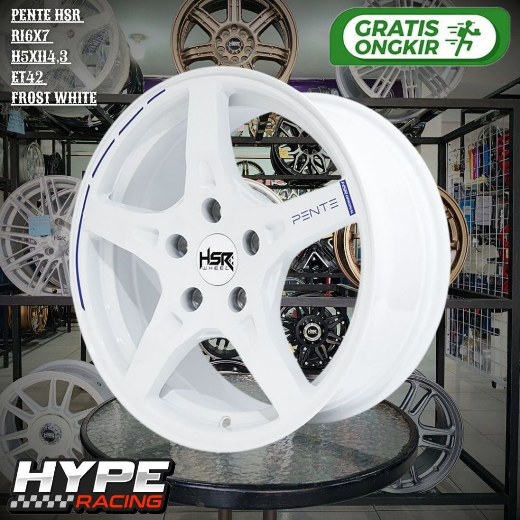 Velg Mobil Ring 16 HSR PENTE R16 Putih Lubang 5 PCD 114,3 untuk Rush , Terios , Innova , Brv