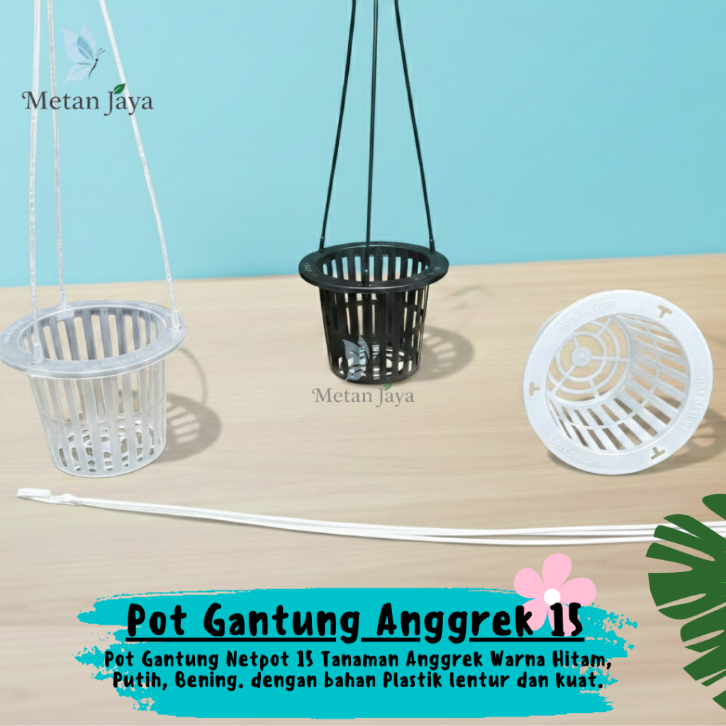 Pot Gantung Netpot NKT 15 Tanaman Bunga Anggrek Hitam Putih Bening