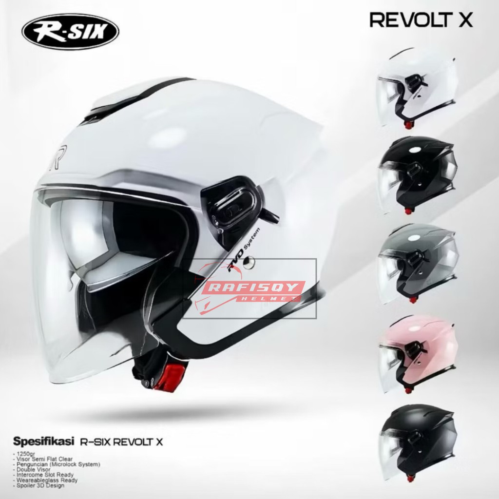 Helm R-SIX REVOLT X DOUBLE VISOR pria wanita | half face helmet R SIX 2KACA SNI