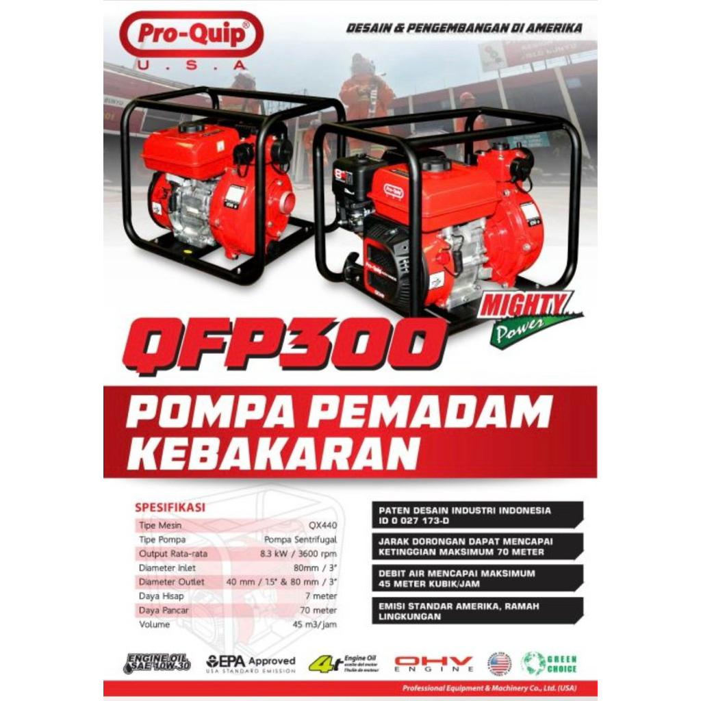 Pompa Alkon Pemadam Tekanan Tinggi Pro-Quip QFP300 USA 25 Hp 3 inch Bahan bakar bensin Original Pro-