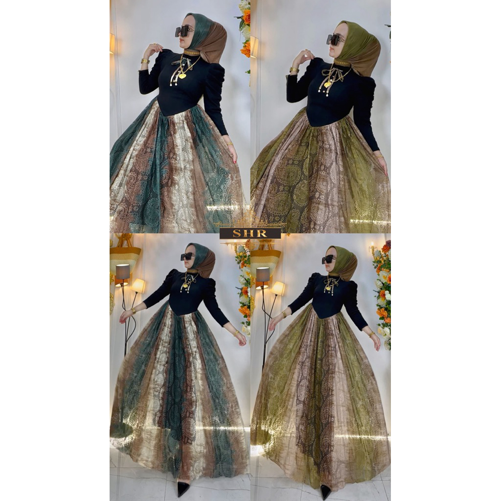 SHR ORI READI MAXI DRESS PRINCESS LANGSING GRADASI AURORA BRUKAT RAJUT BY SHR ORI
