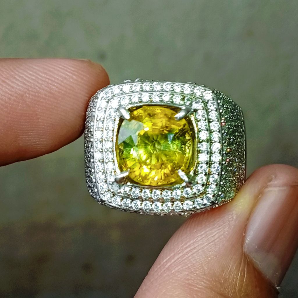 Natural Bi Color Tourmaline 4.23 ct memo GRI ring perak microsetting