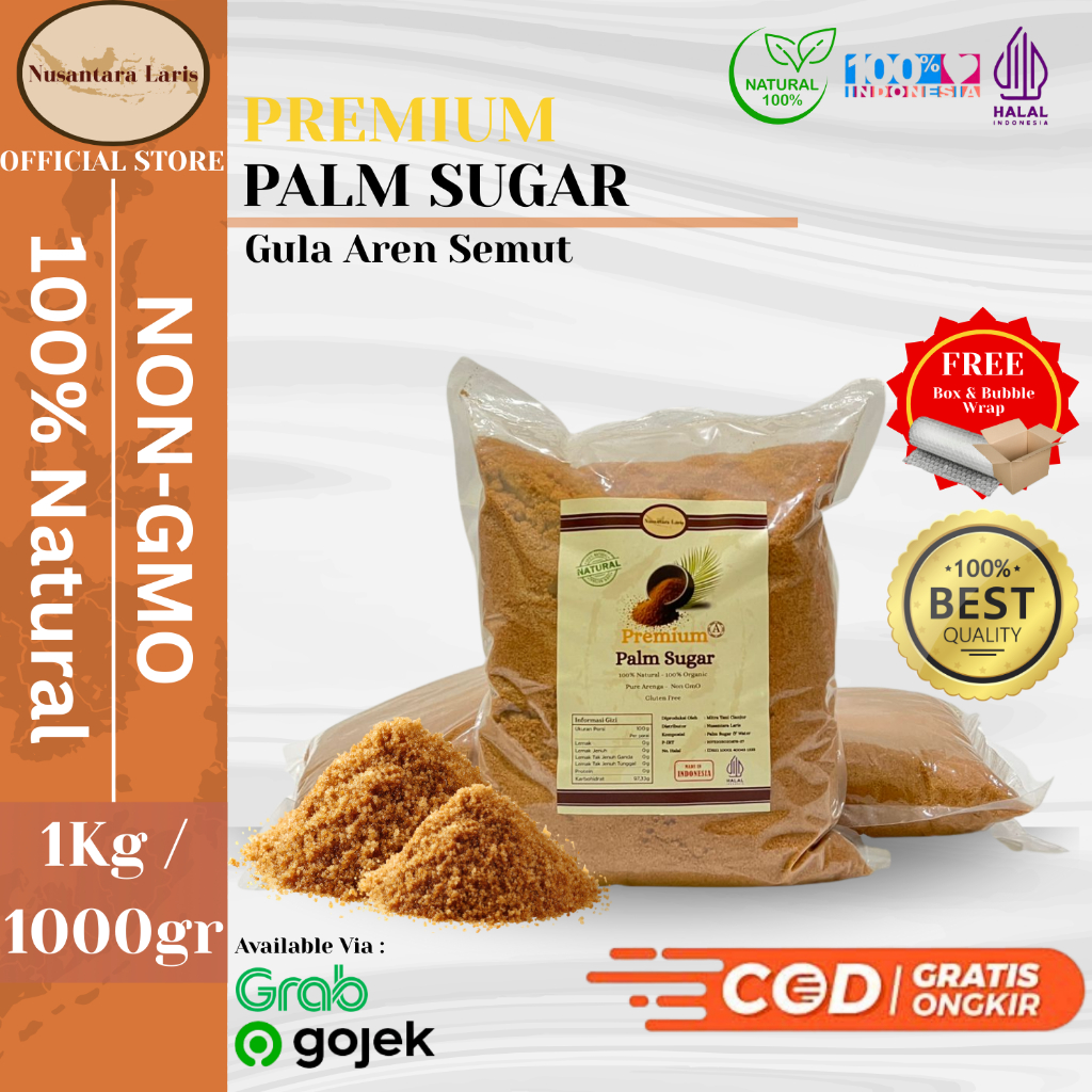 Gula Aren Semut Organik Serbuk Kualitas Super1000 Gram (1kg) - Rendah Glikemik, Kaya Nutrisi, Serbag