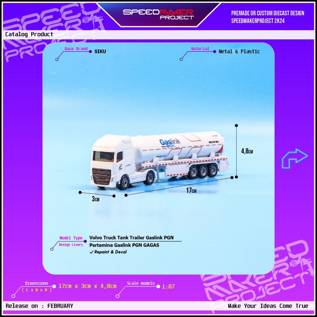 SIKU Custom - Volvo Truck Tangki Trailer Pertamina Gaslink PGN Diecast Miniatur Truk Tanki 1:87