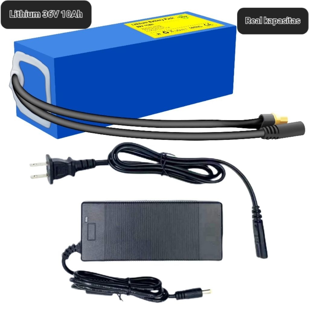 PAKET Baterai lithium 36V 10Ah dengan Charger Batre lithium 36V 10Ah Batre 36V 10Ah Batre Lifepo4 36