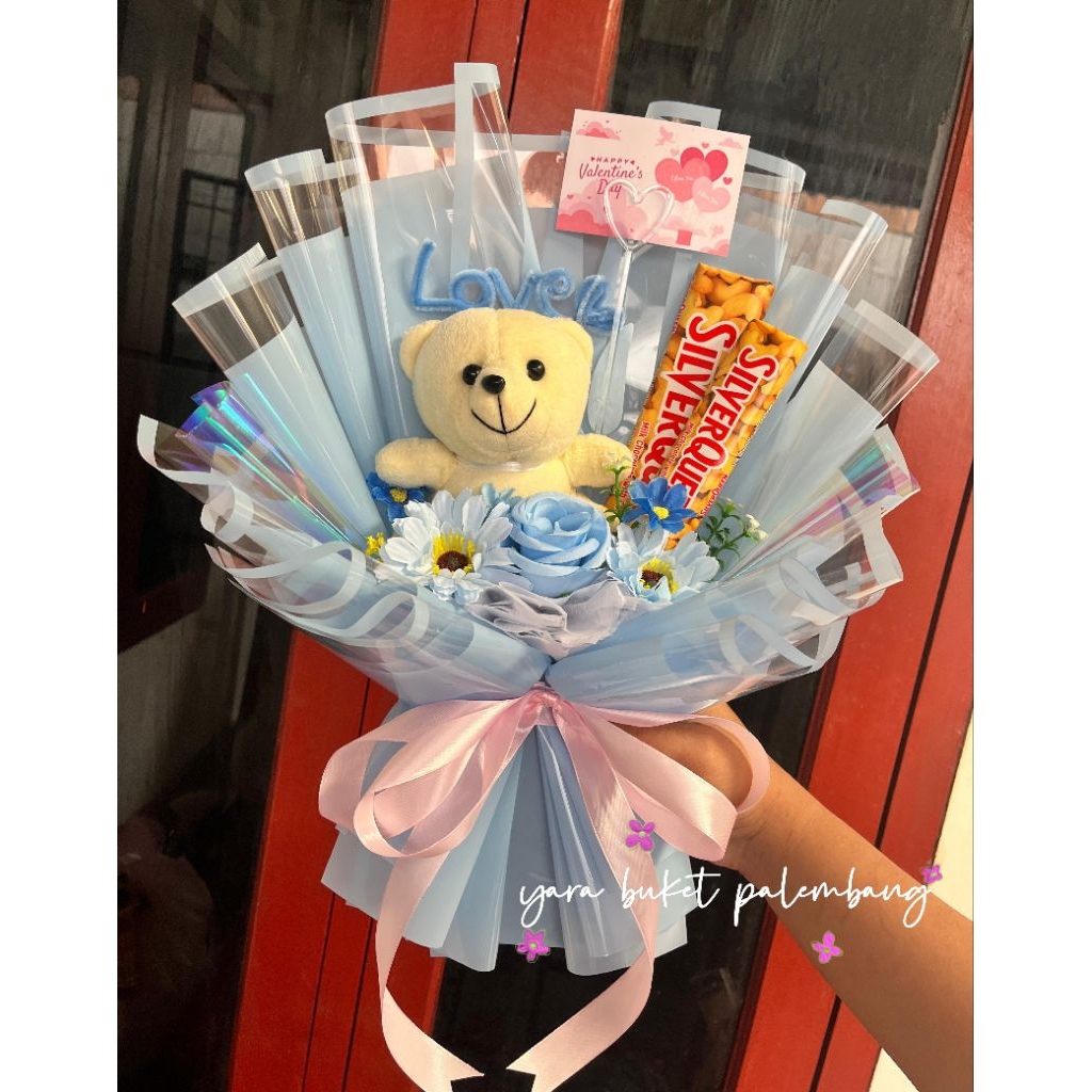 PROMO INSTANT ( READY ) Buket Silverqueen Boneka Jumbo Biru Pink Gift Coklat Valentine Day