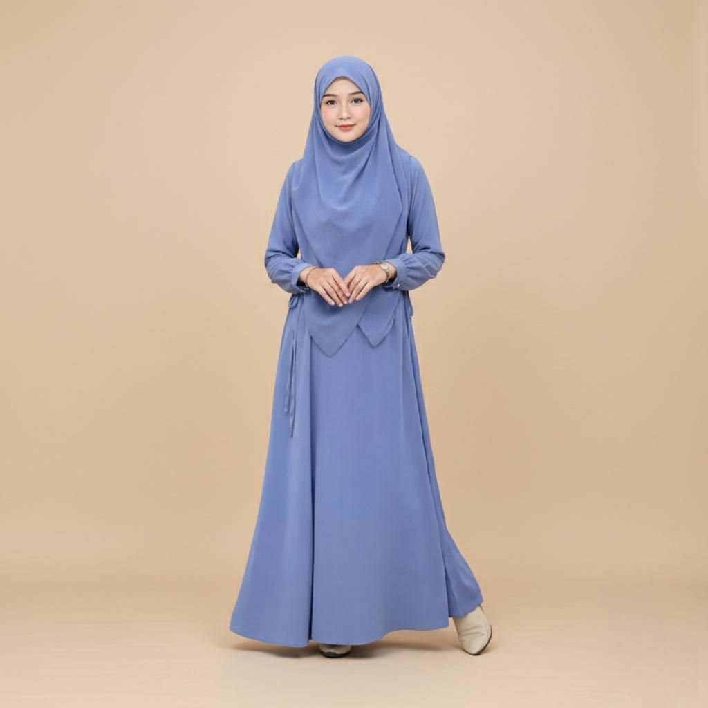 AL JEENAN DRESS Set Hijab Terbaru 2026 Wolfis Grade A Gamis Set Hijab Segi Empat uk 130x130