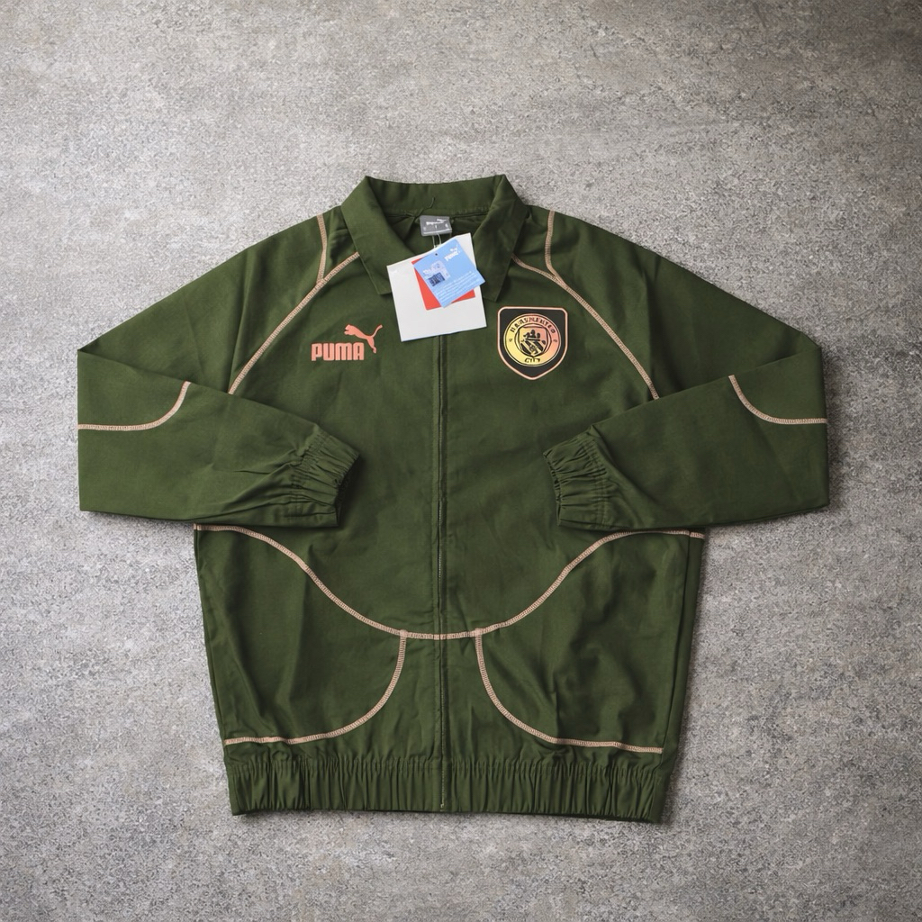 Jaket Tracktop Rare Manchester City x Oasis Band Style Puma Windbreaker Hijau Sport Streetwear | Jak