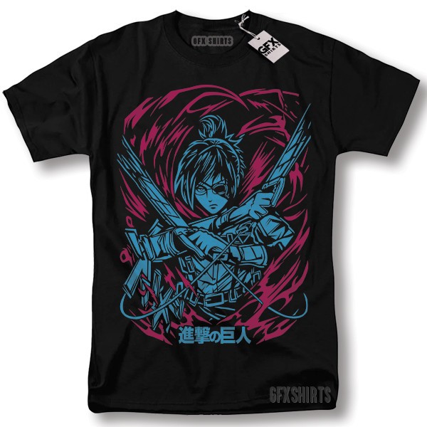 Kaos Anime Mikasa Ackerman Hitam Retro