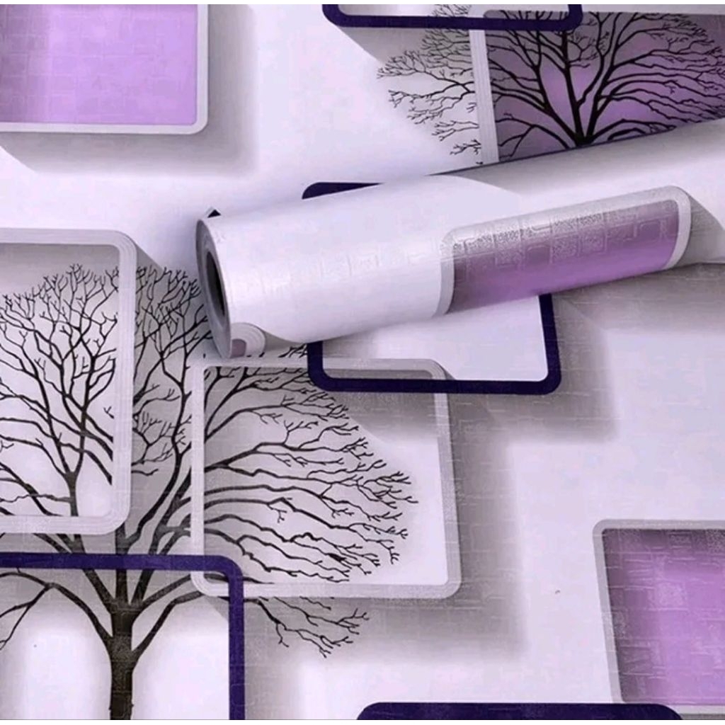 wallpaper stiker dinding 3D Pohon ungu, motif pohon 3D Pohon , bahan PVC, anti air, anti noda, mudah
