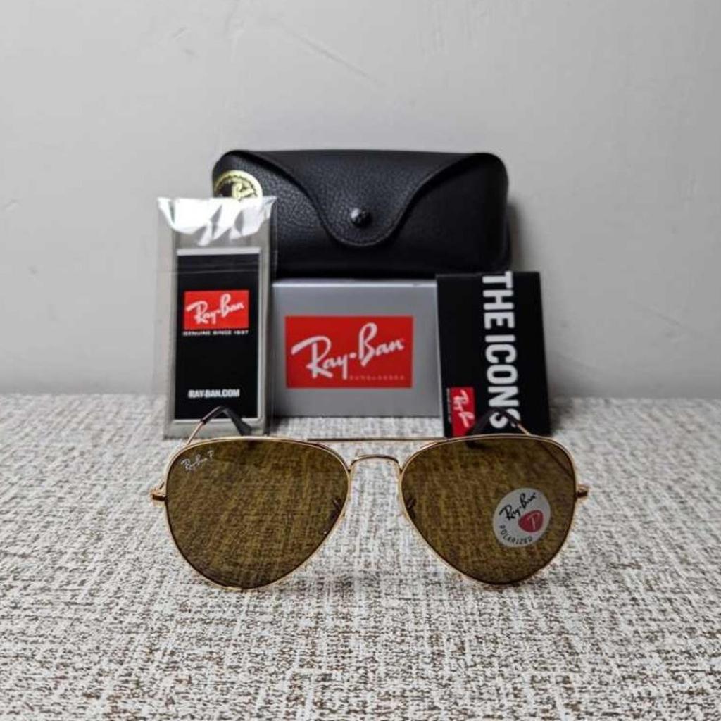 Kacamata Original RayBan RB3025 Aviator 001/57 58 Large Metal Gold Brown Polarized