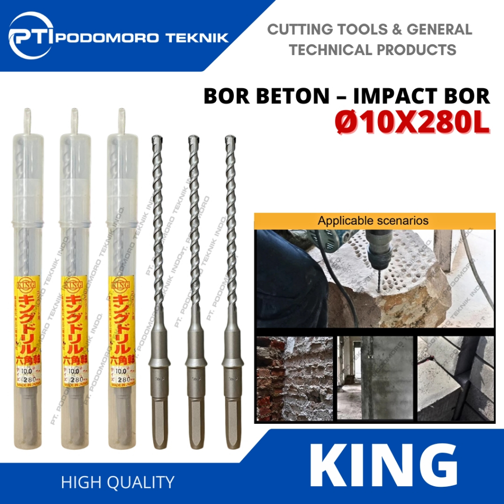 KING Concrete Mata Bor Beton 10mm 10.0 mm Drill Beton / Tembok 10x280 mm Panjang Made In Japan Origi