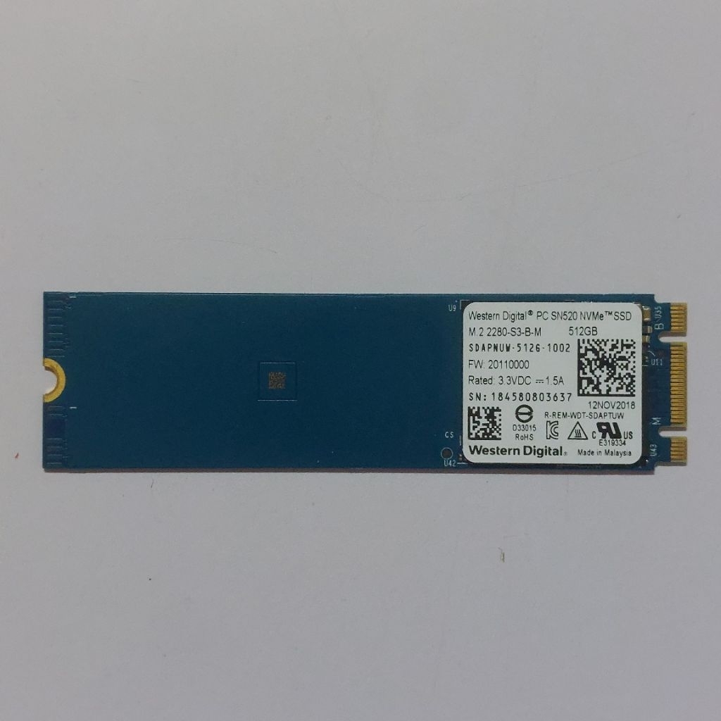 SSD M.2 NVME 2280 512 GB WD PC SN520 Sentinel 100% ( B+M KEY )