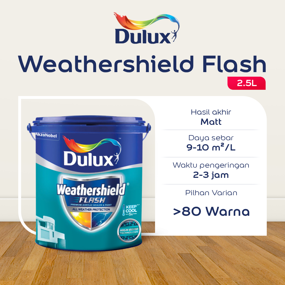CAT TEMBOK PUTIH 2.5LT KG DULUX WEATHERSHIELD FLASH 2.5LT - CAT PUTIH DULUX ORIGINAL