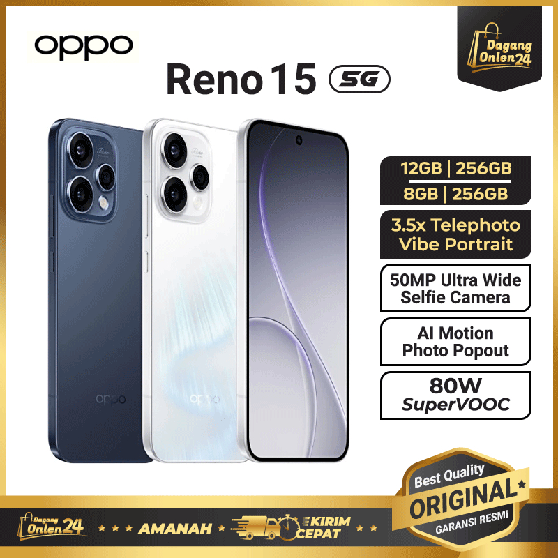 OPPO Reno15 5G 12/256GB | 8/256GB HP Android Kamera Terbaik Ram Besar HP Gaming HP OPPO Terbaru 2025