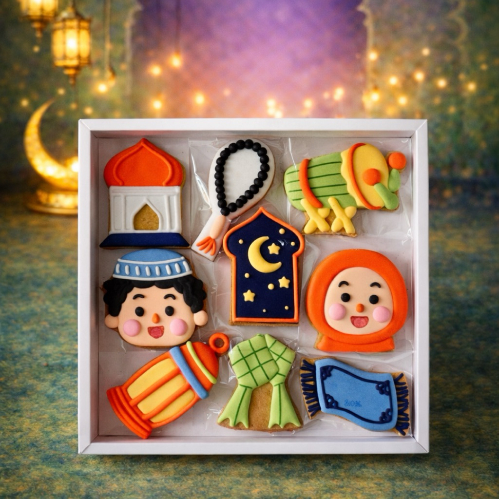 Character Box EID Cookies Lebaran – (isi 9 cookies) Kukis Lebaran / Kue Kering Idul Fitri / Icing Co