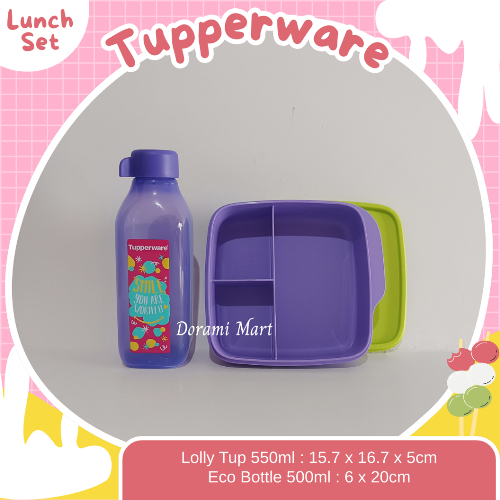 TUPPERWARE Lunch Box Set Tempat Bekal Kotak Makan Botol Minum Lolly Tup Eco Bottle Square C