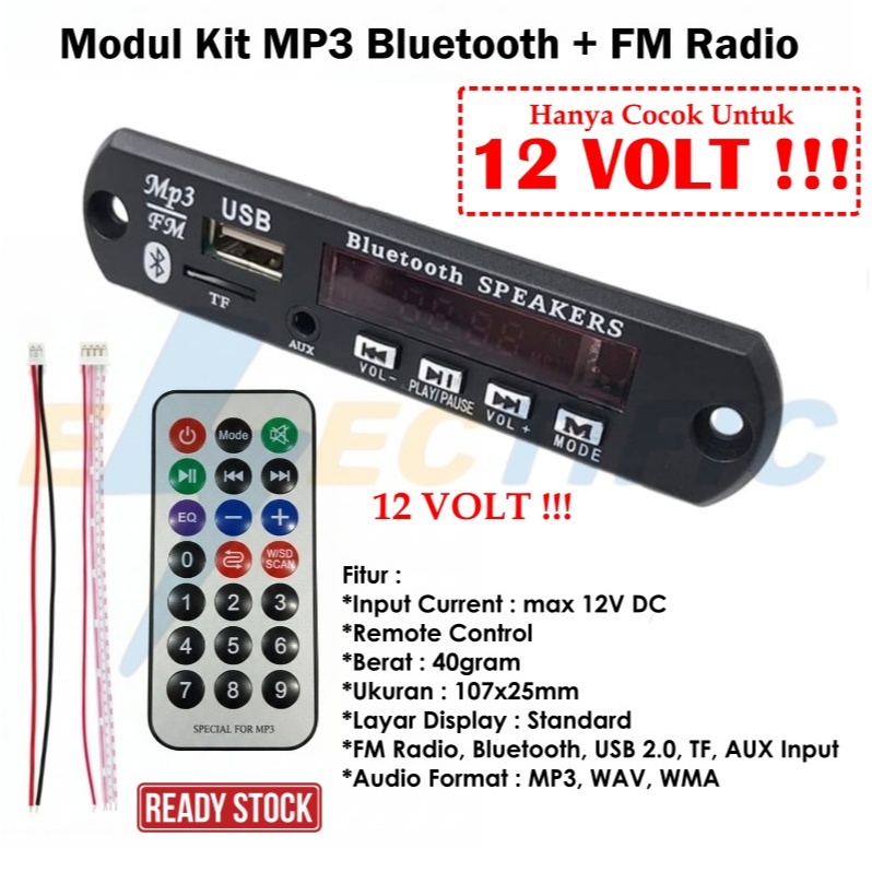 MODUL MP3 12 VOLT BLUETOOTH PLUS FM RADIO / KIT MODUL MP3 BT KIT MP3 KIT PEMUTAR LAGU MP3 12VOLT USB