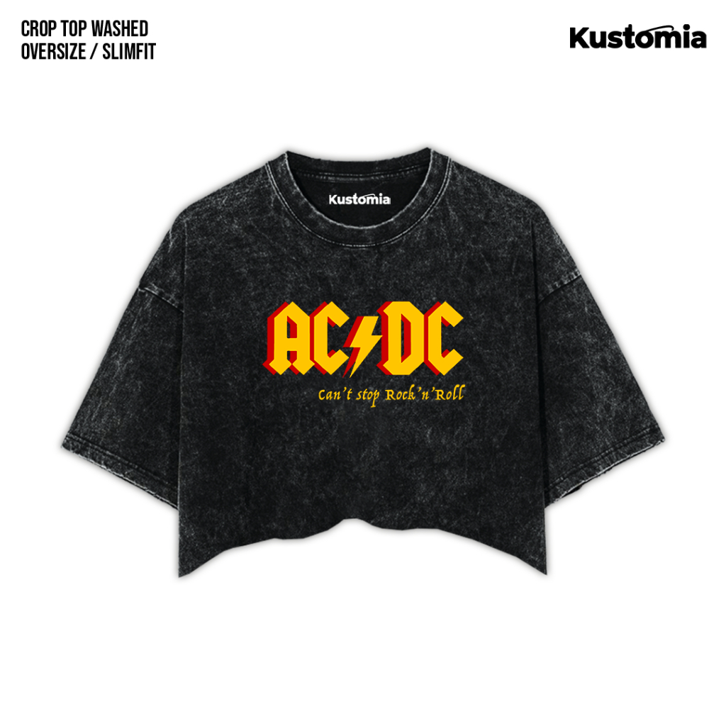 KUSTOMIA Crop Top ACDC Washed Crop Tee Black White | ACDC-10