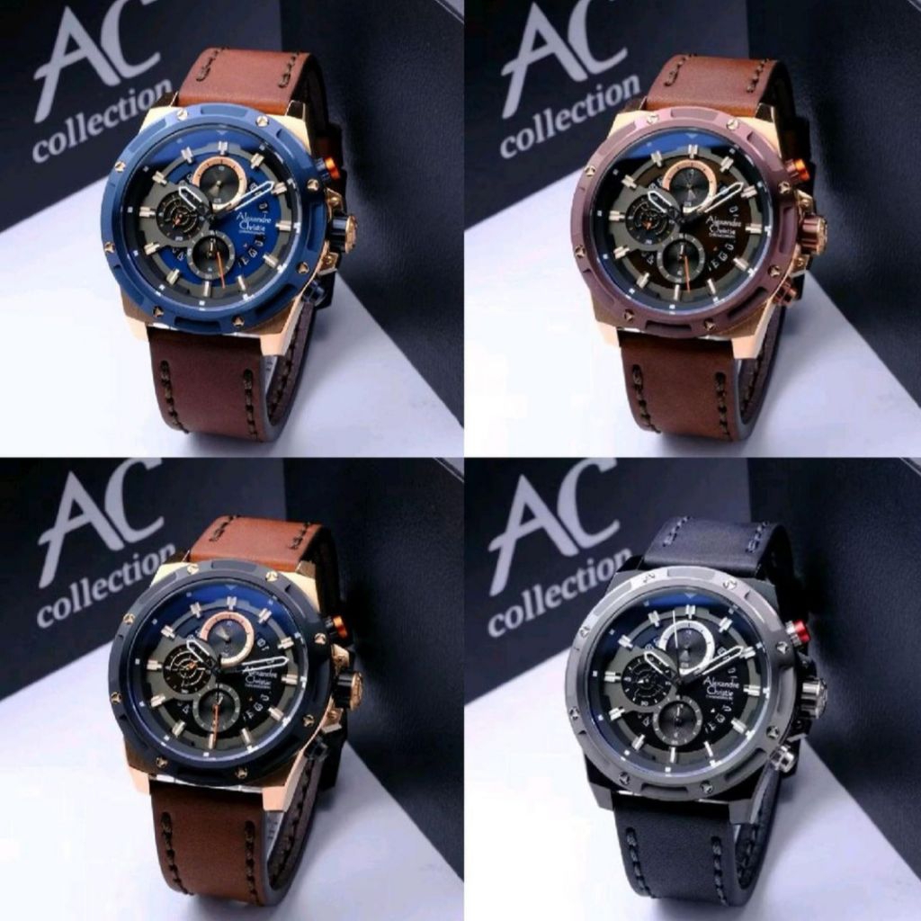 JAM TANGAN PRIA ALEXANDRE CHRISTIE AC6506 AC 6506 ORIGINAL STAINLESS KULIT -BLUE ROSEGOLD