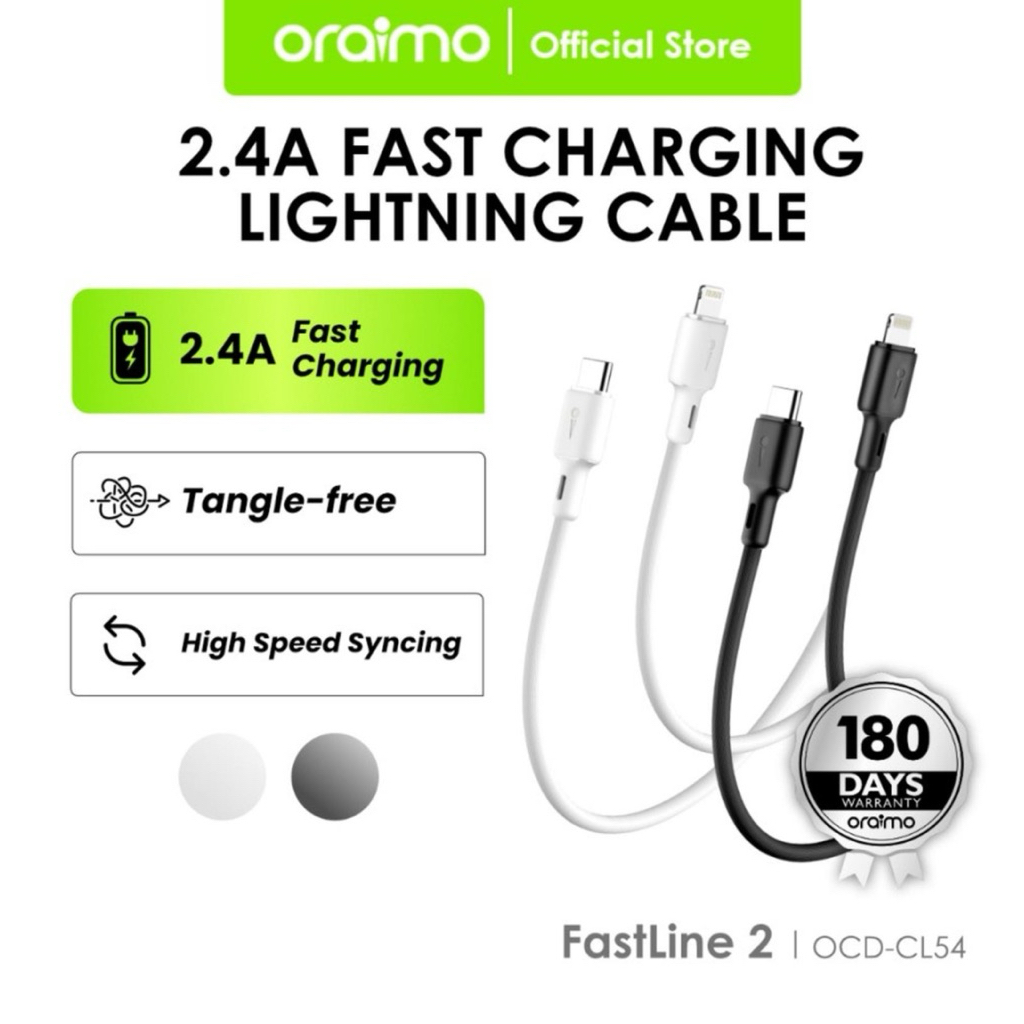 OCD-CL54 Oraimo Data Cable Fastline 2 Type-C to Lightning 1M - Hitam
