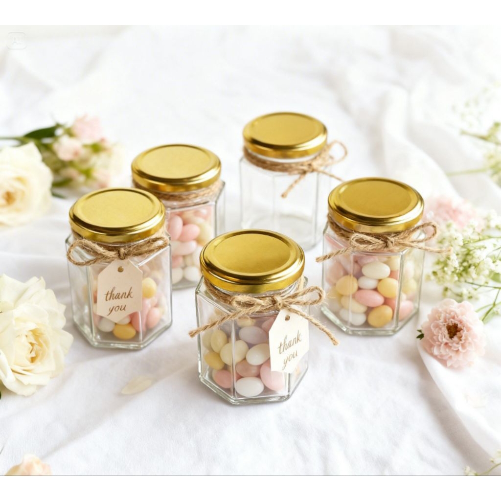 Toples Kaca Hexagonal Segi Enam 500ml Premium Kedap Udara Makanan Biskuit Snack