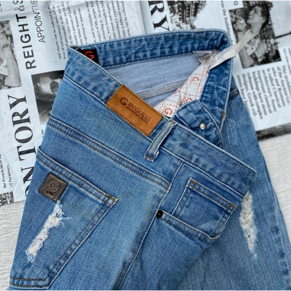 PL celana jeans pria ripped denim slim G   U E S      S